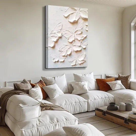Weightless Wings – White Textured Butterfly Relief Painting#ip0921029