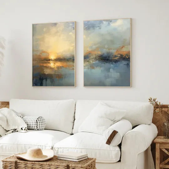 Misty Horizon – Set of 2 Textured Abstract Landscape Paintings#ip0921030