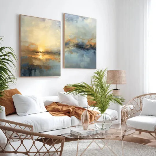 Misty Horizon – Set of 2 Textured Abstract Landscape Paintings#ip0921030