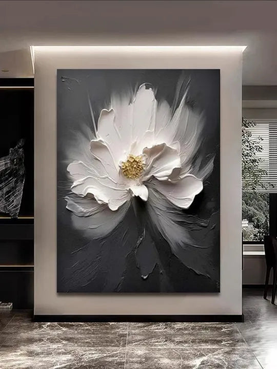 Sculpted Bloom – Black and White Textured Floral Wall Art#ip0921034
