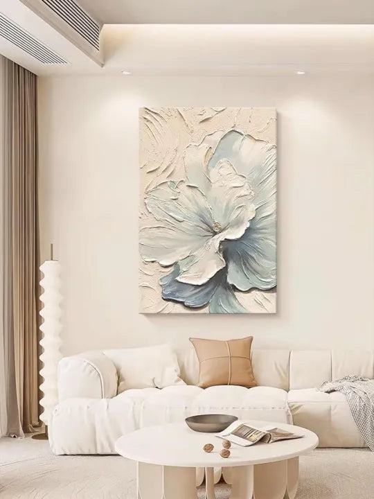 Whispering Petals – Blue Gray and White Textured Floral Wall Art#ip0921038