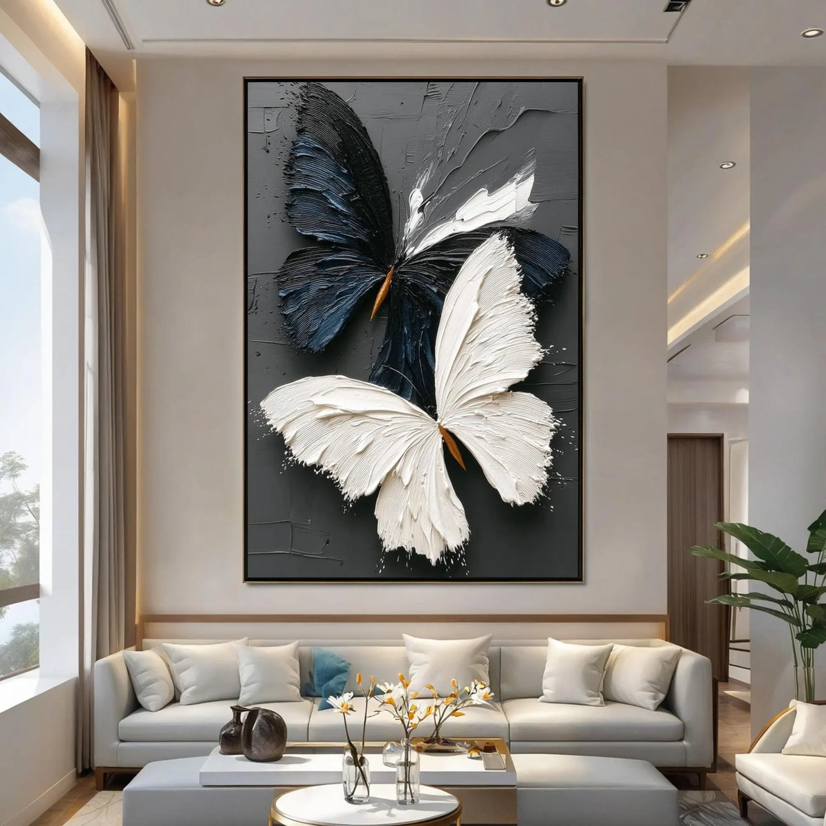 Contrasting Wings – Black and White Textured Butterfly Wall Art#ip0921042