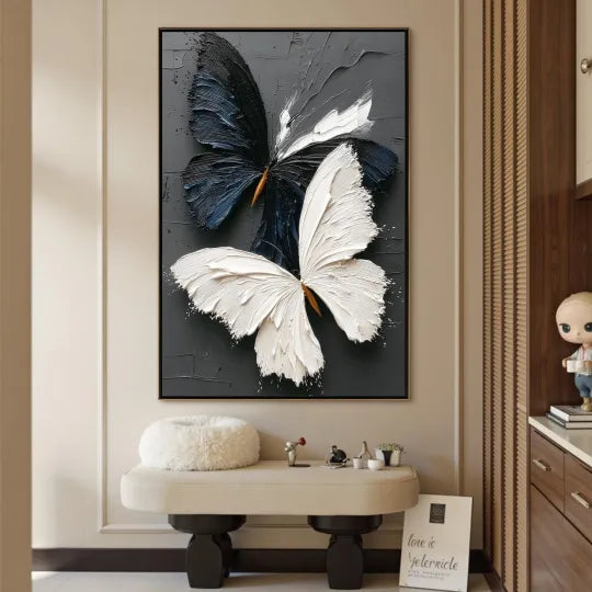 Contrasting Wings – Black and White Textured Butterfly Wall Art#ip0921042