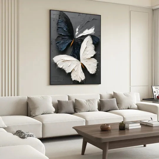 Contrasting Wings – Black and White Textured Butterfly Wall Art#ip0921042