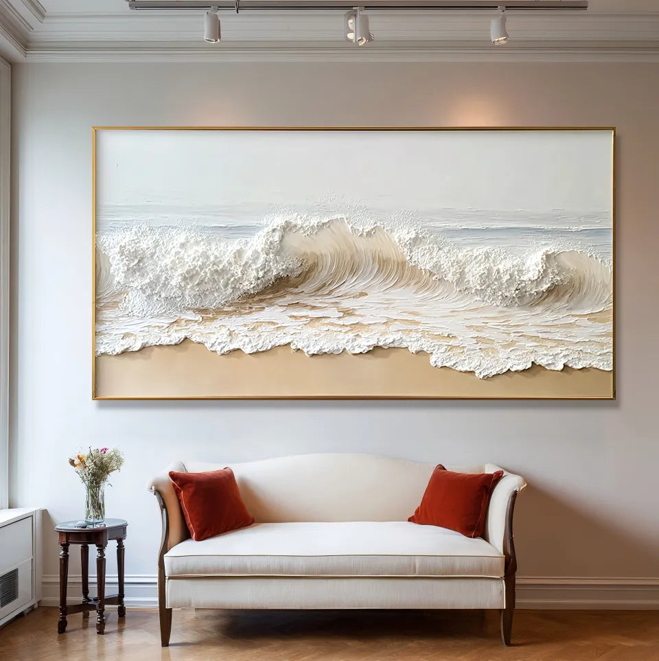 Ivory Tide – White Textured Ocean Wave Wall Art#ip0921044