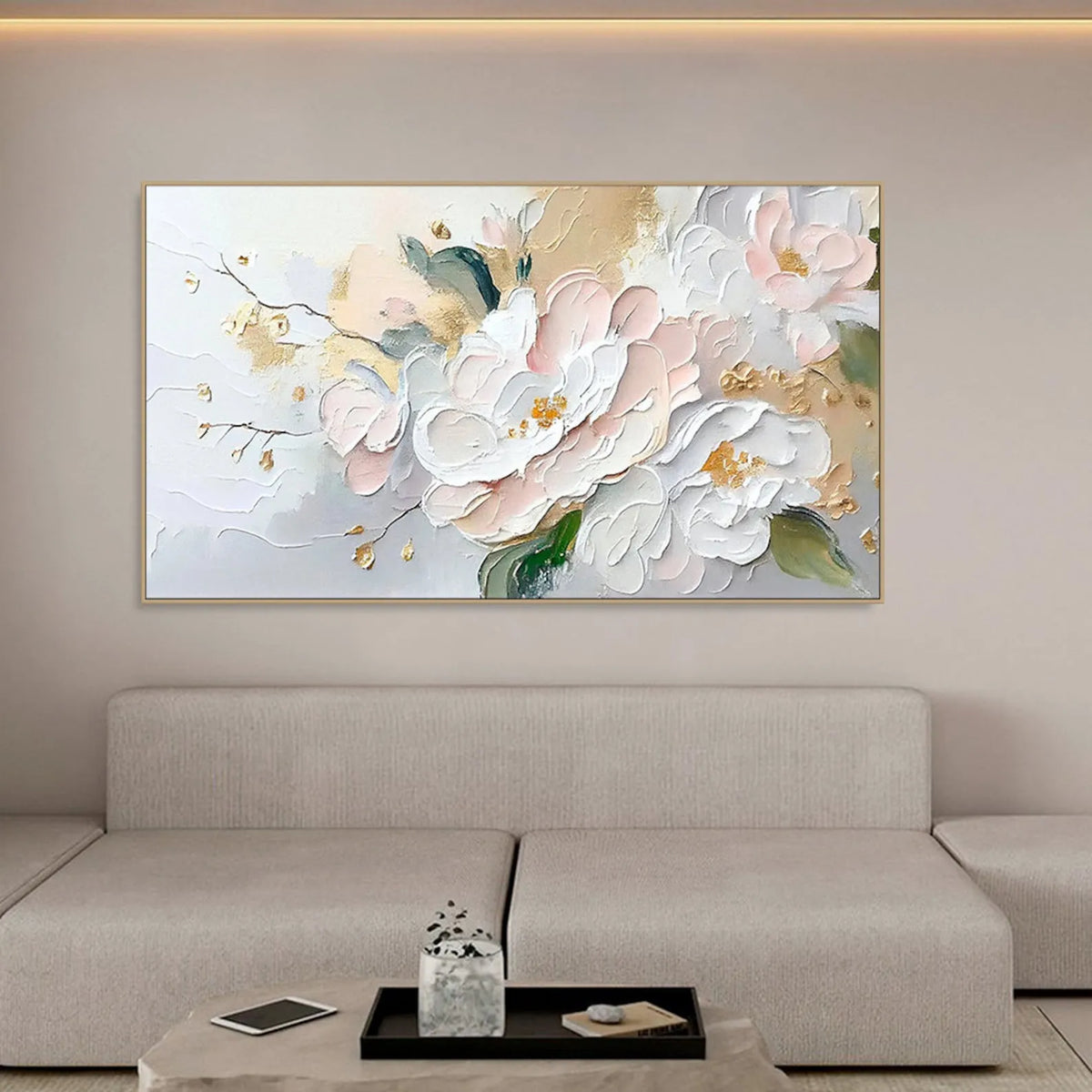 Blushing Peonies – Pink and White Textured Floral Wall Art#ip0921045