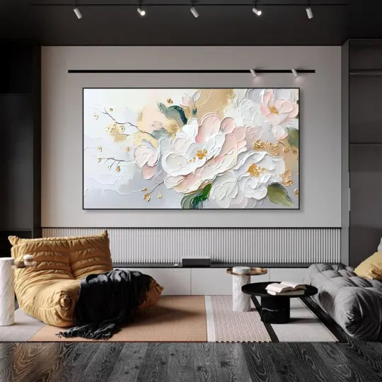 Blushing Peonies – Pink and White Textured Floral Wall Art#ip0921045