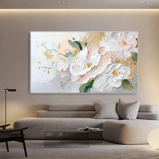 Blushing Peonies – Pink and White Textured Floral Wall Art#ip0921045