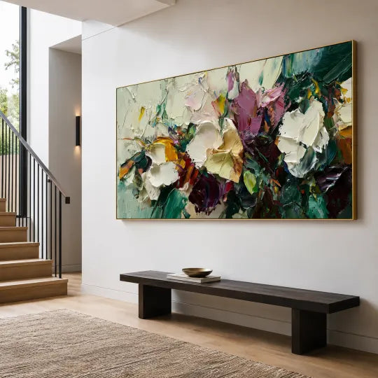 Emerald Garden – Colorful Impasto Abstract Floral Wall Art#ip0921047
