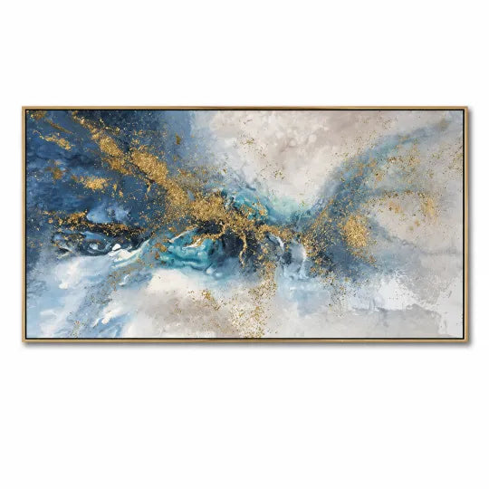 Gilded Current – Blue, White and Gold Abstract Wall Art#ip0921049