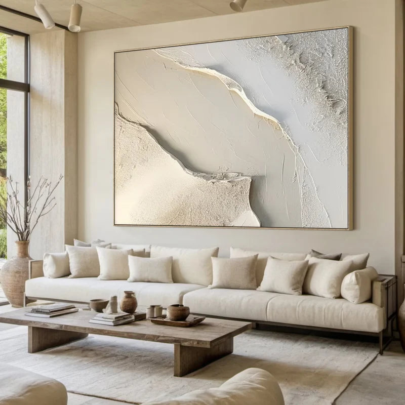 Quiet Contours – Cream White Textured Abstract Wall Art#ip0921061