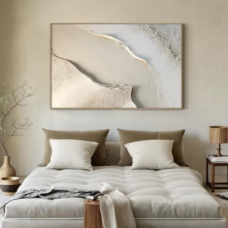 Quiet Contours – Cream White Textured Abstract Wall Art#ip0921061