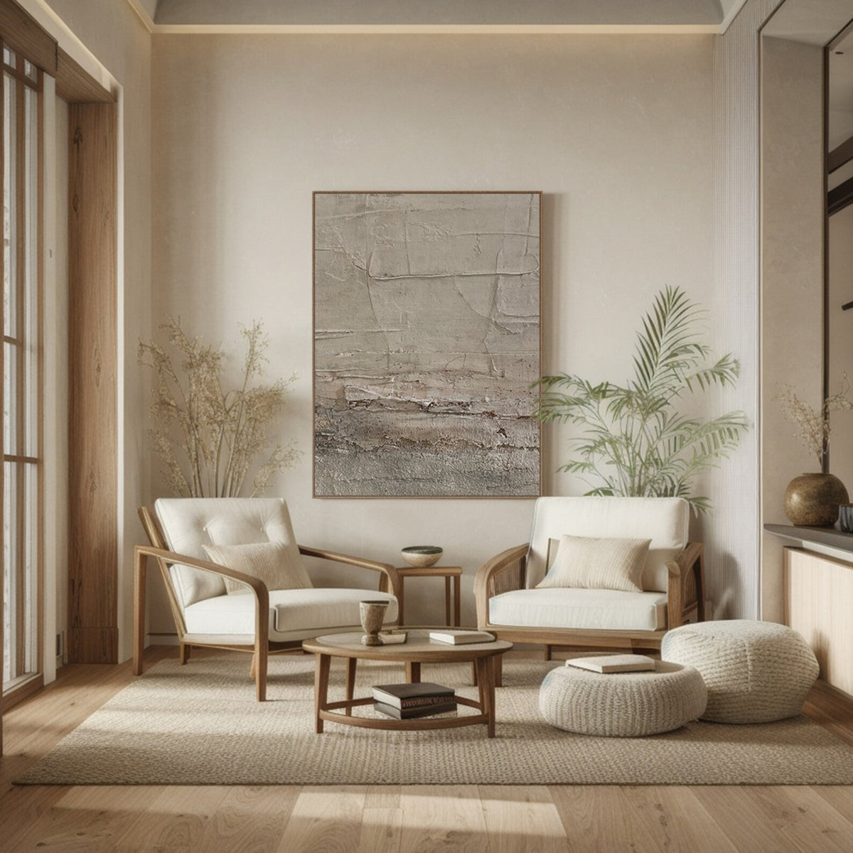 Quiet Strata – Neutral Beige Textured Abstract Wall Art#ip0921079