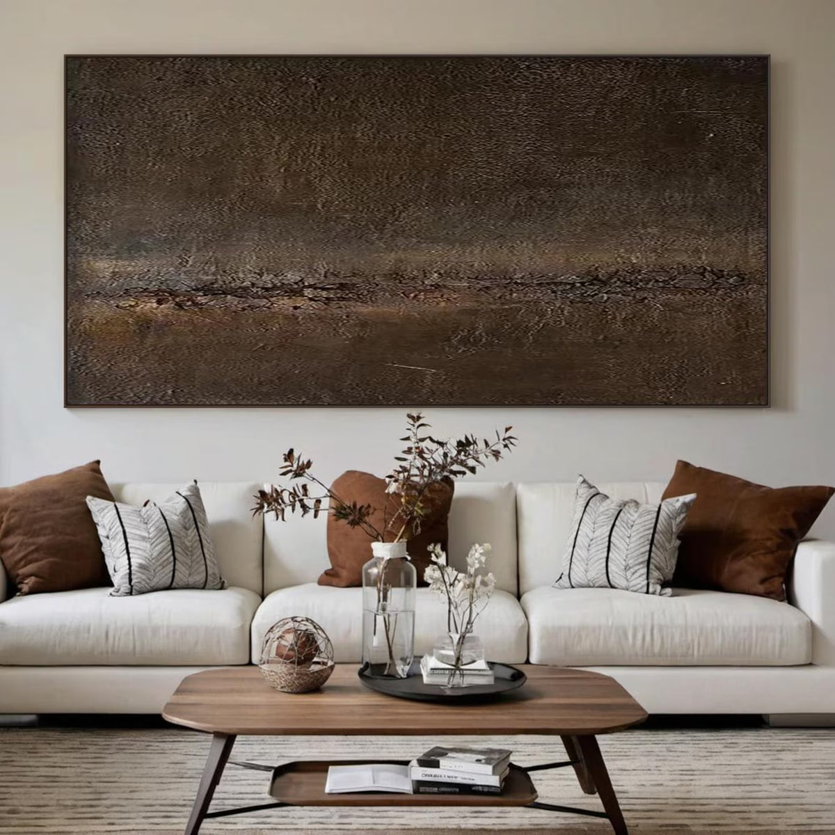 Earthbound Horizon – Brown Textured Abstract Wall Art#ip0921082