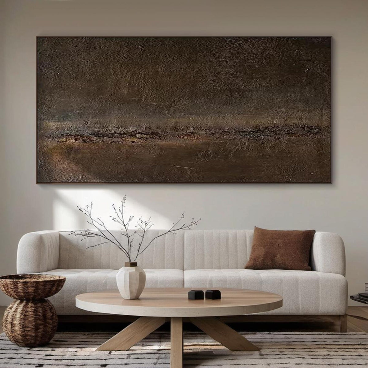 Earthbound Horizon – Brown Textured Abstract Wall Art#ip0921082