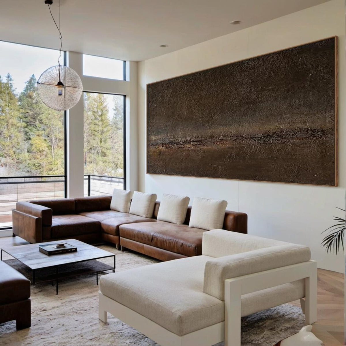 Earthbound Horizon – Brown Textured Abstract Wall Art#ip0921082