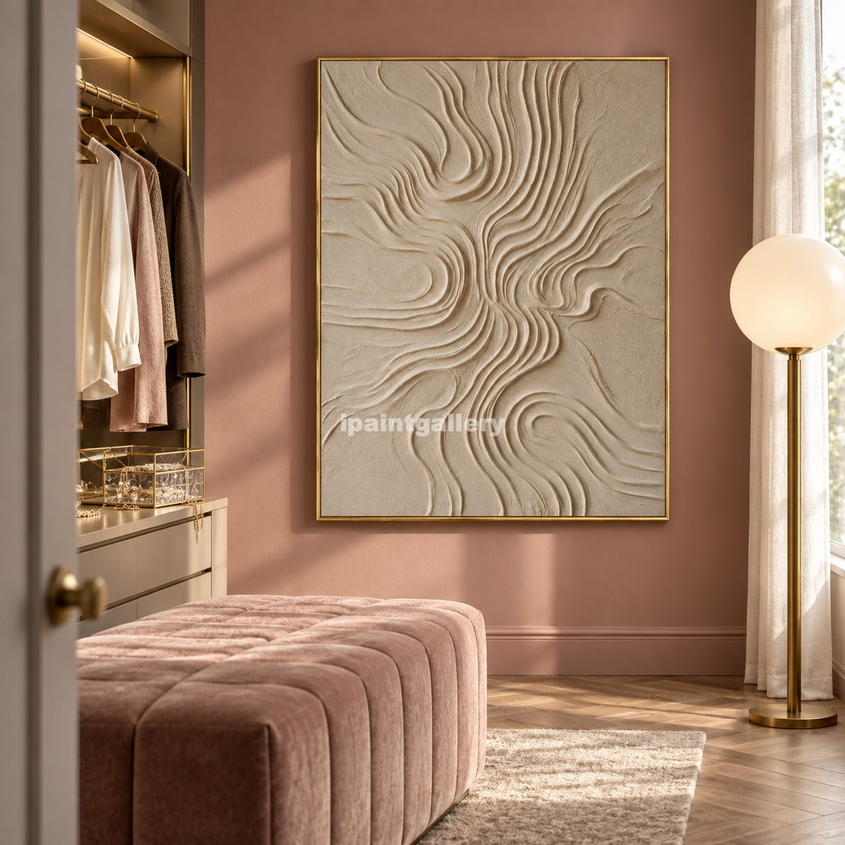 Sand Current – Beige Organic Line Textured Wall Art#LT10