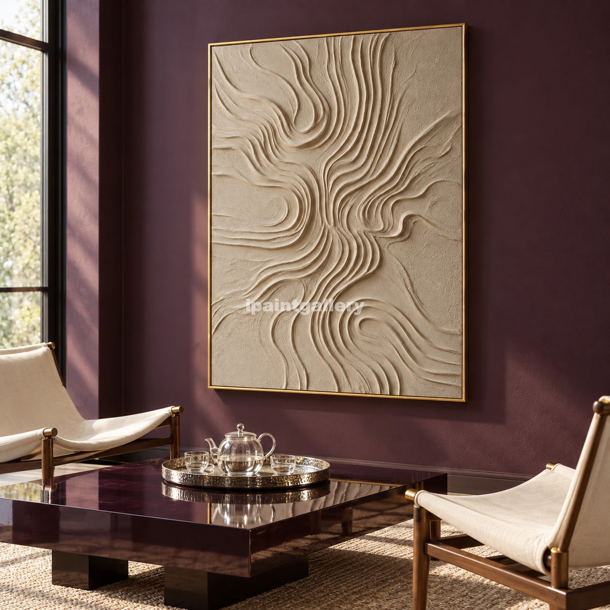 Sand Current – Beige Organic Line Textured Wall Art#LT10