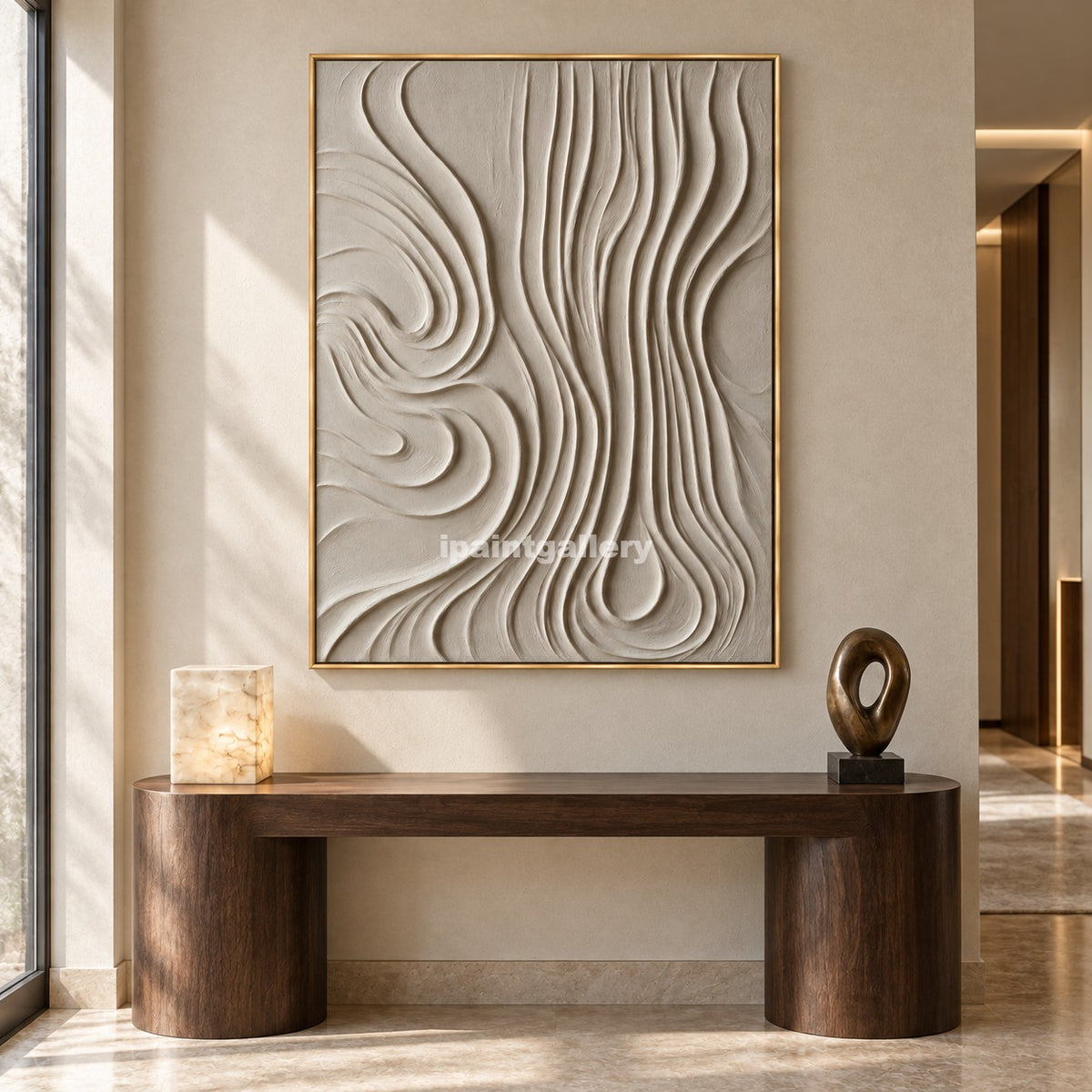 Flowing Earth – Cream White Organic Line Textured Wall Art#LT11