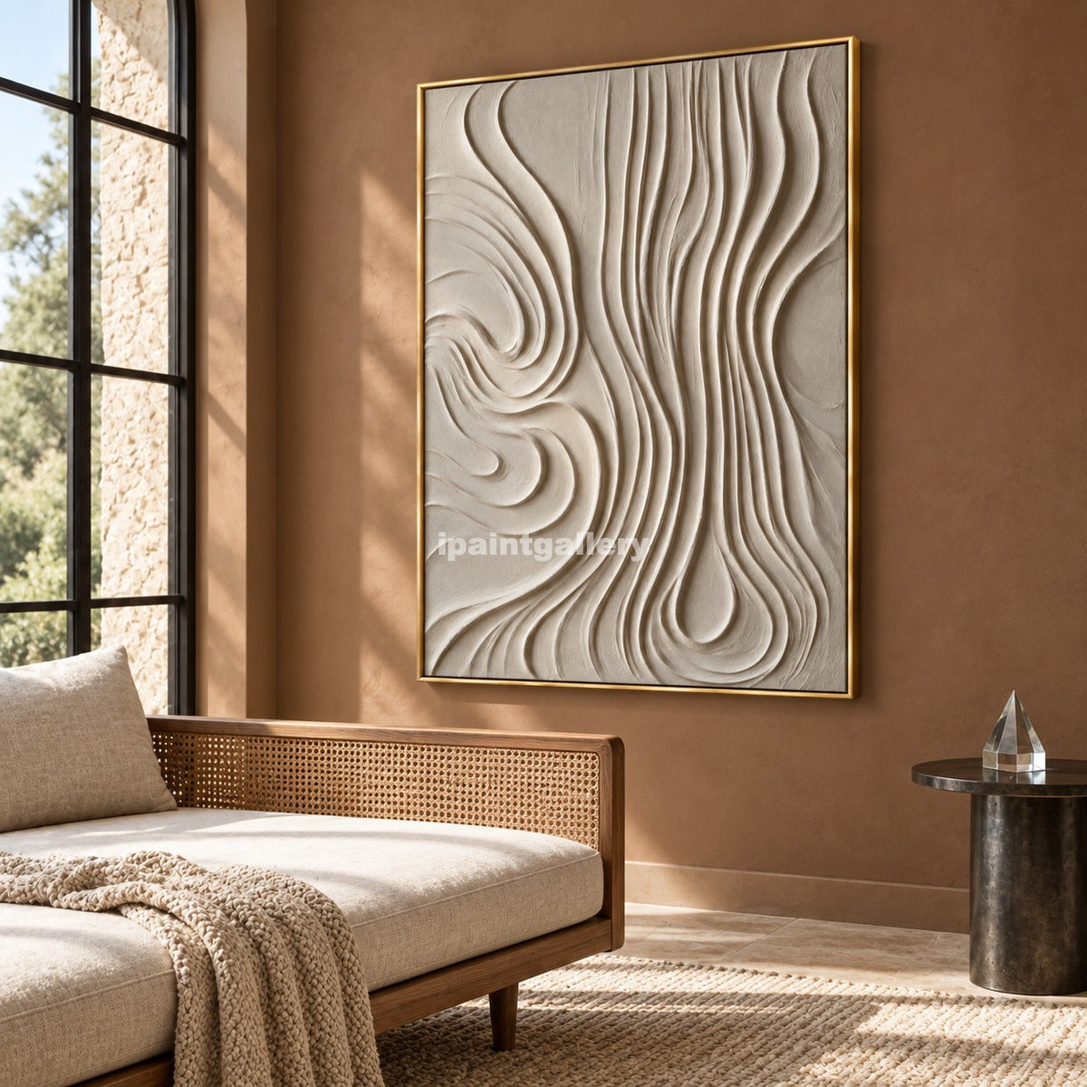 Flowing Earth – Cream White Organic Line Textured Wall Art#LT11