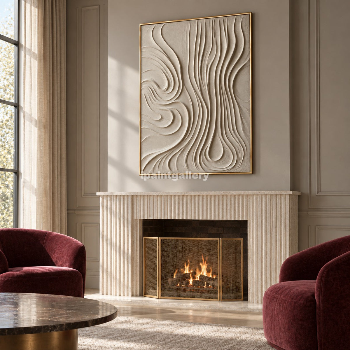 Flowing Earth – Cream White Organic Line Textured Wall Art#LT11