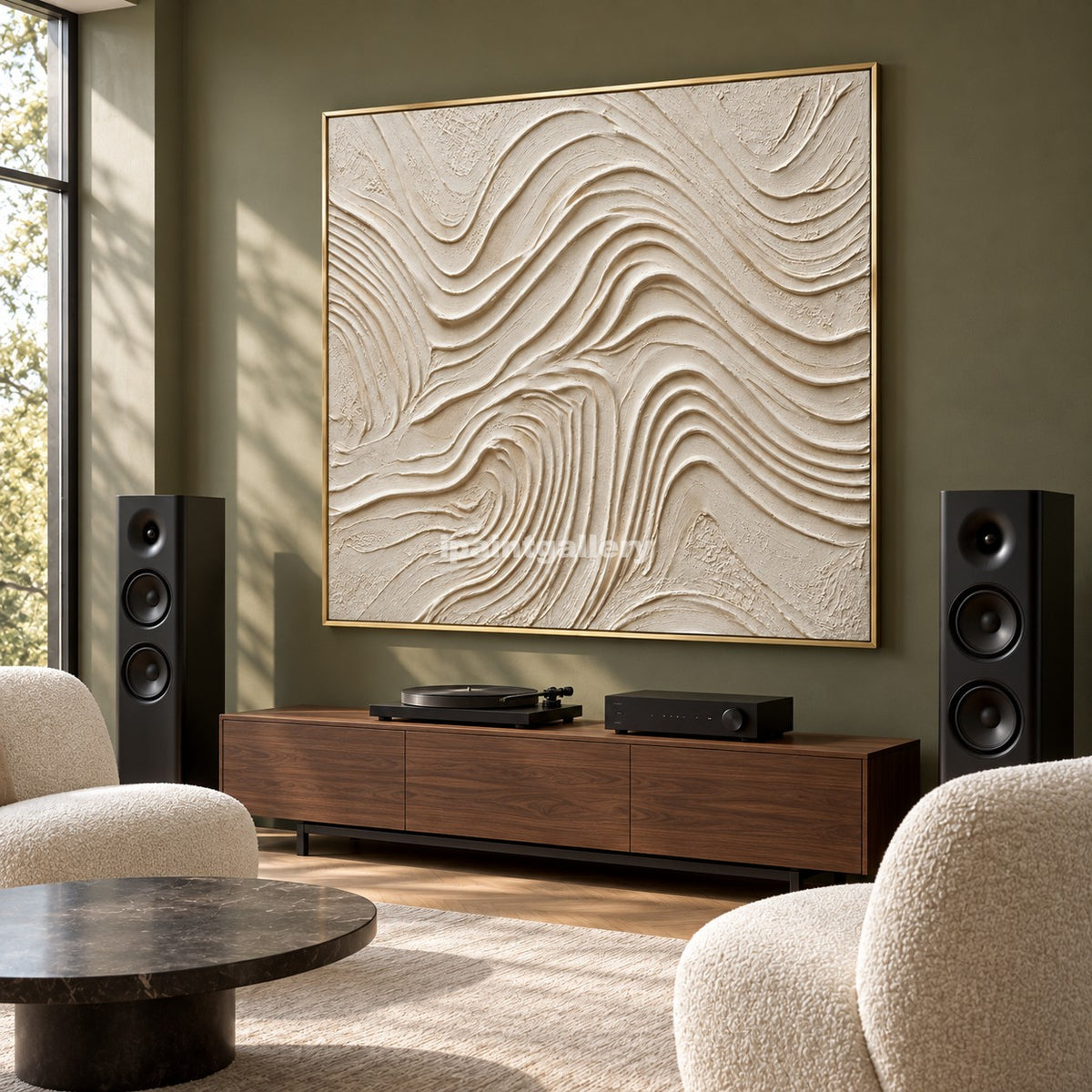 Contour Waves – Ivory Topographic Textured Wall Art#LT15