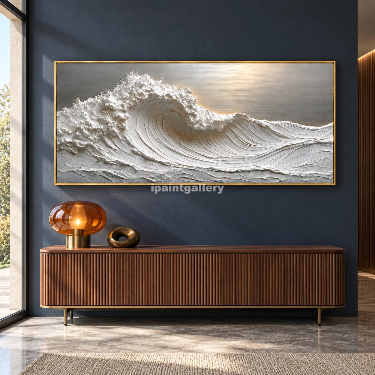 Luminous Crest – White Textured Ocean Wave Wall Art#LT18