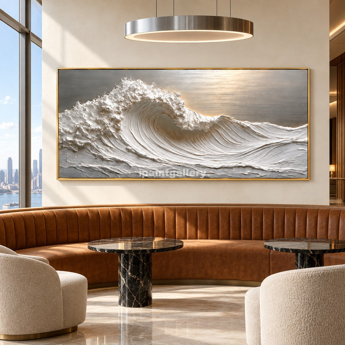 Luminous Crest – White Textured Ocean Wave Wall Art#LT18