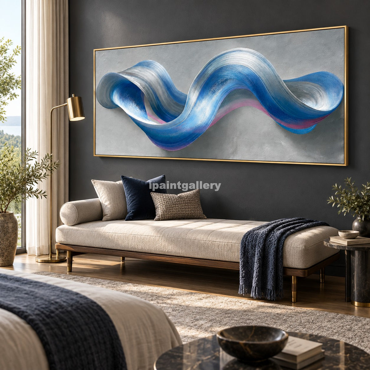 Wavelength – Blue and Silver Sculptural Abstract Wall Art#LT2