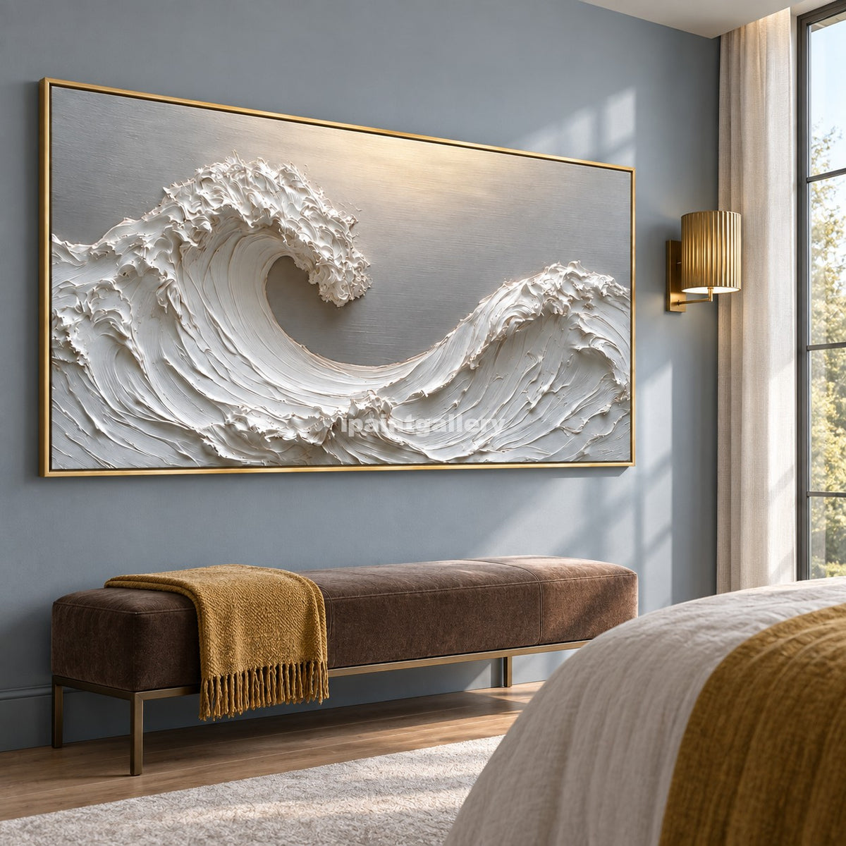 Twin Crescents – White Sculptural Ocean Wave Wall Art#LT20