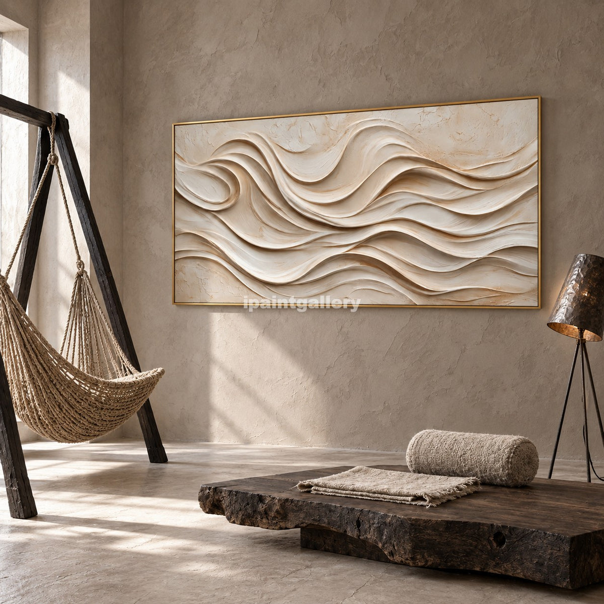Ivory Drift – Cream Layered Wave Textured Wall Art#LT21