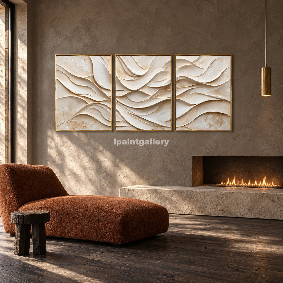 Ivory Cascade Triptych – Cream Sculptural Layered Wall Art Set#LT24
