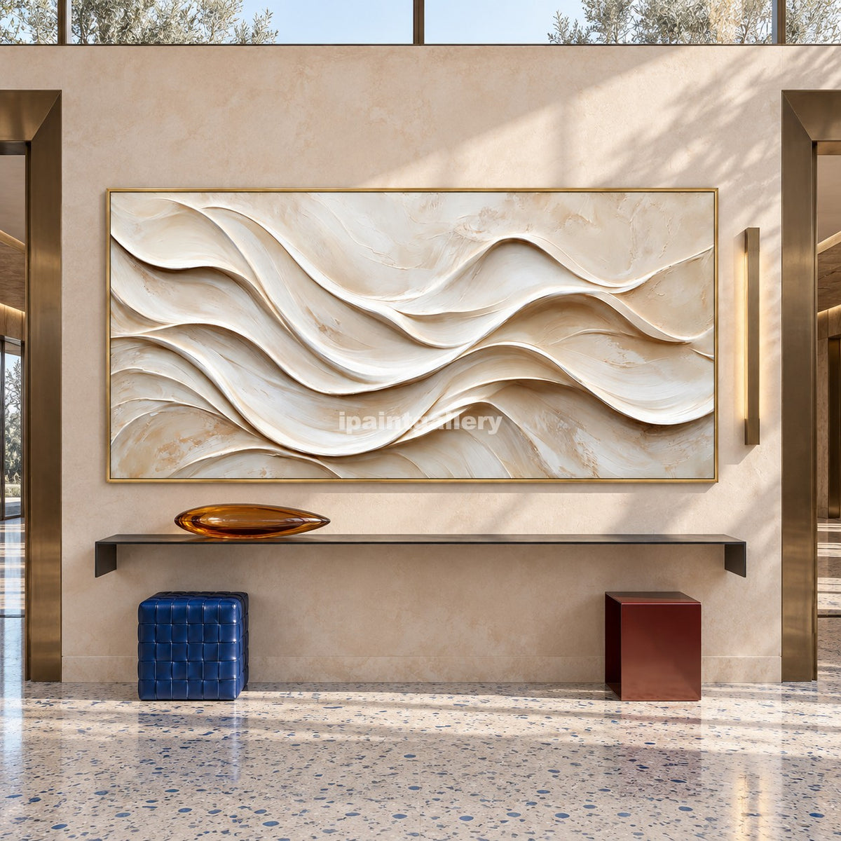 Quiet Horizons – Ivory Layered Wave Abstract Wall Art#LT26