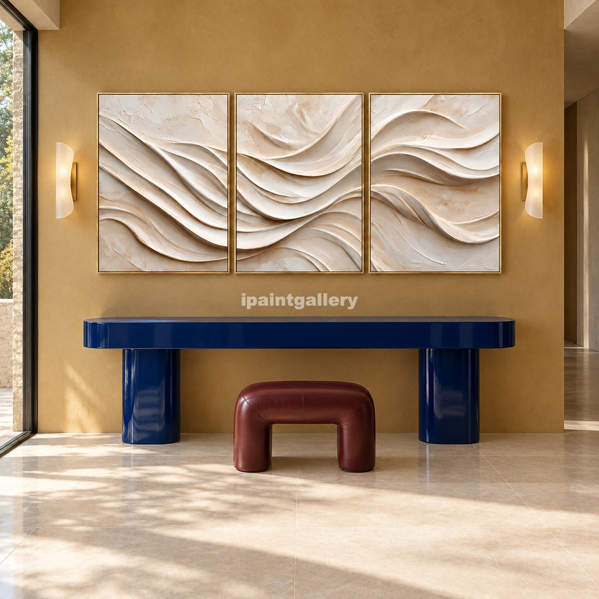 Ivory Crosscurrents Triptych – Cream Layered Wall Art Set#LT28