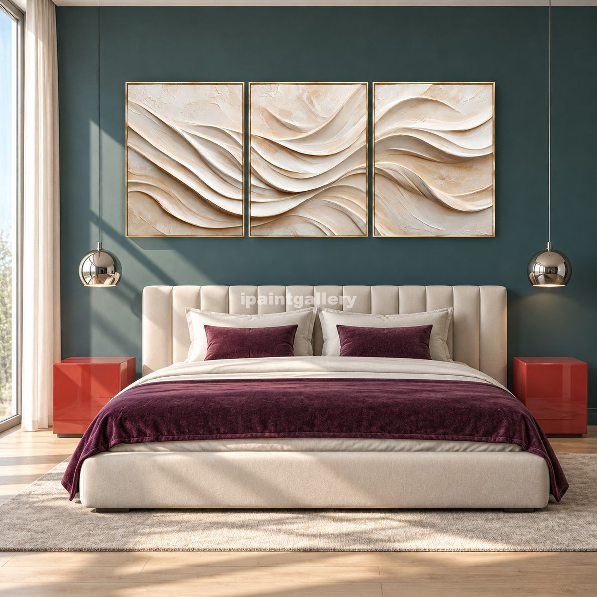 Ivory Crosscurrents Triptych – Cream Layered Wall Art Set#LT28