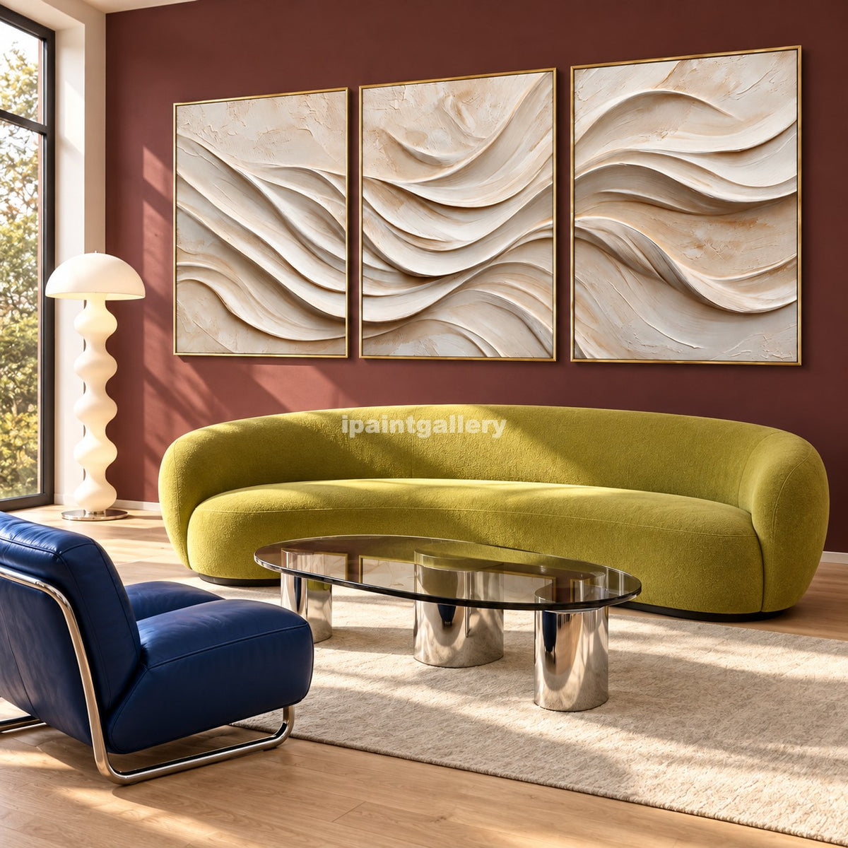 Ivory Crosscurrents Triptych – Cream Layered Wall Art Set#LT28