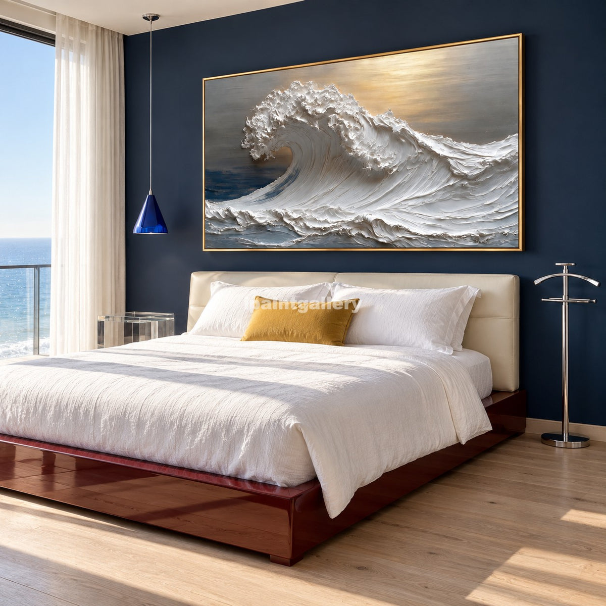 Golden Breaker – White Textured Ocean Wave Wall Art#LT29