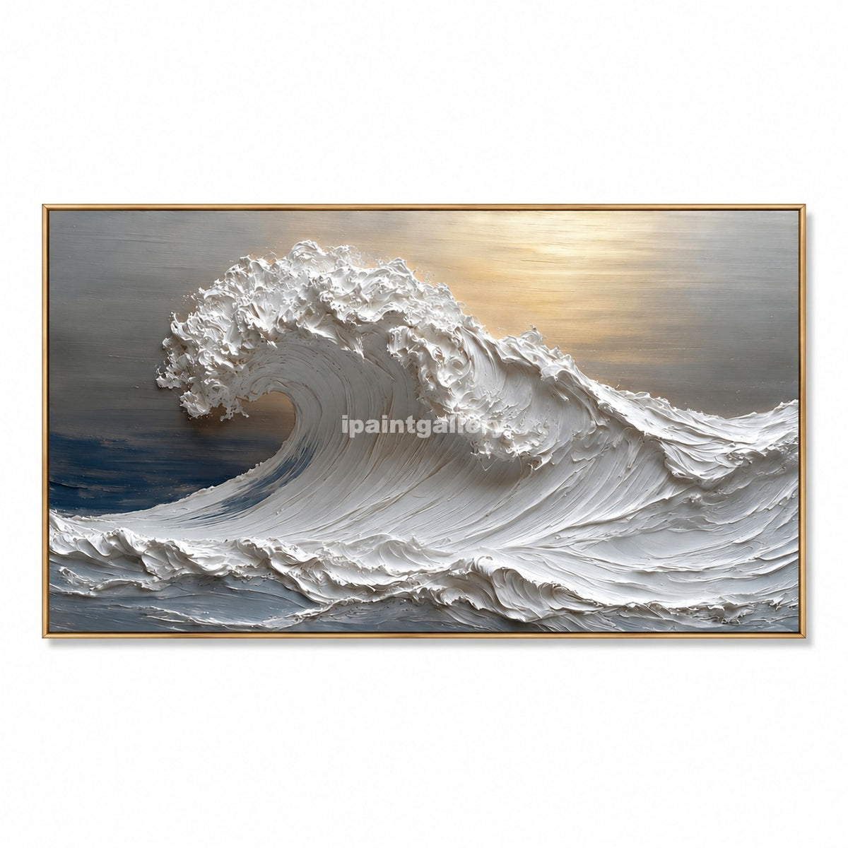 Golden Breaker – White Textured Ocean Wave Wall Art#LT29
