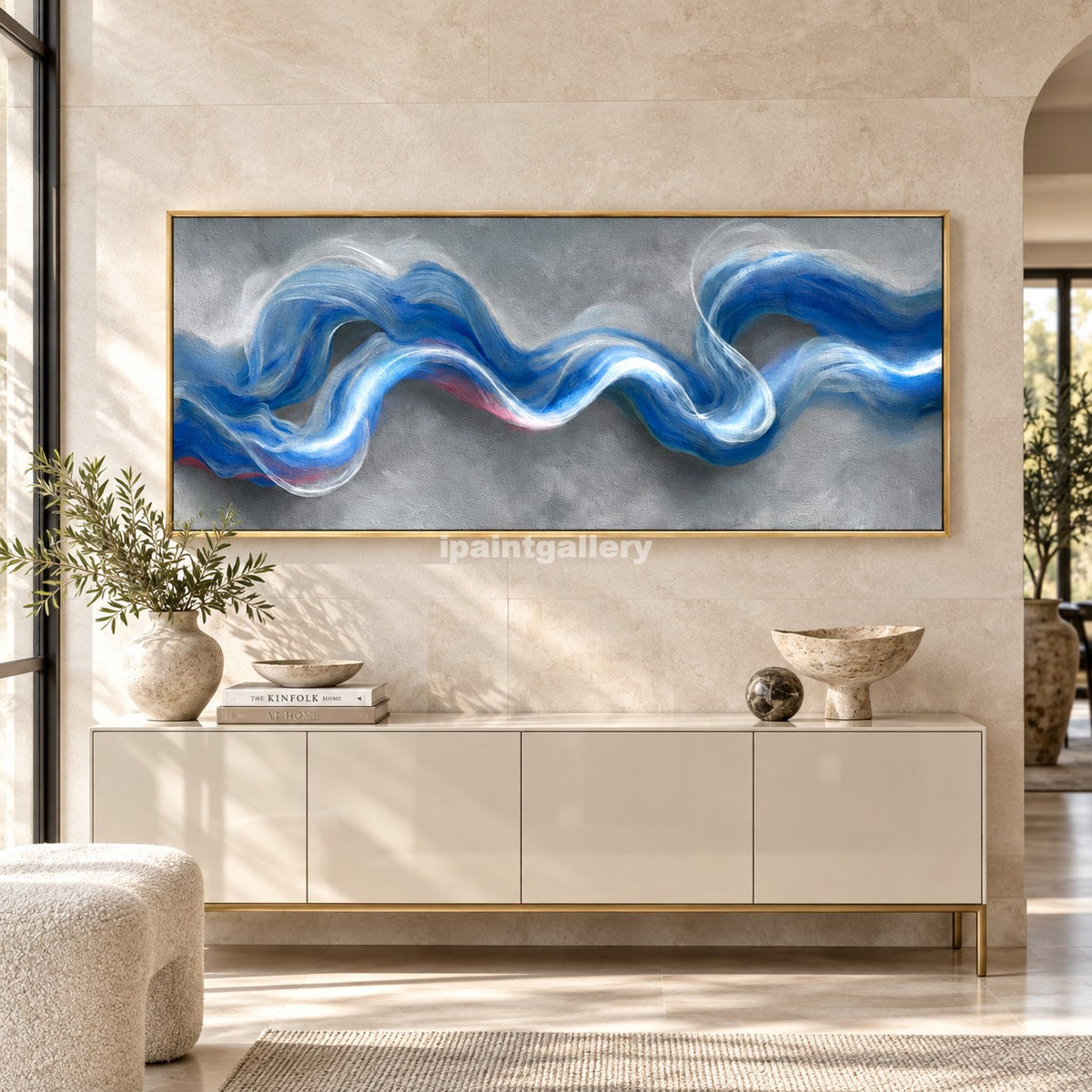 Tidal Rhythm – Blue and Silver Flowing Wave Wall Art#LT3