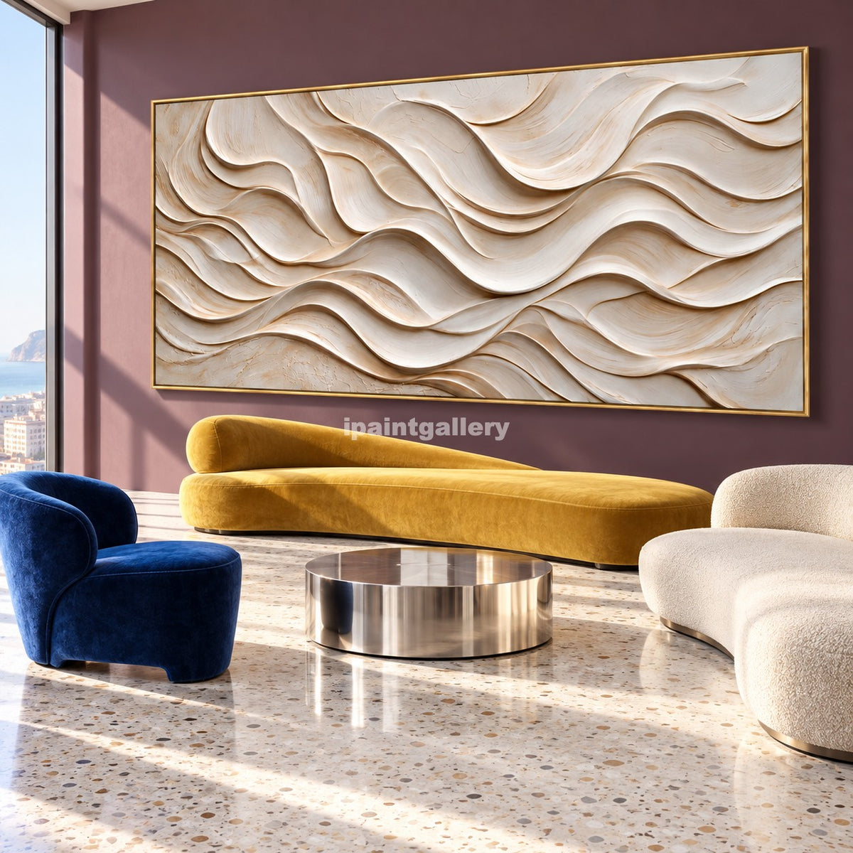 Ivory Rhythm – Cream Layered Wave Wall Art#LT31