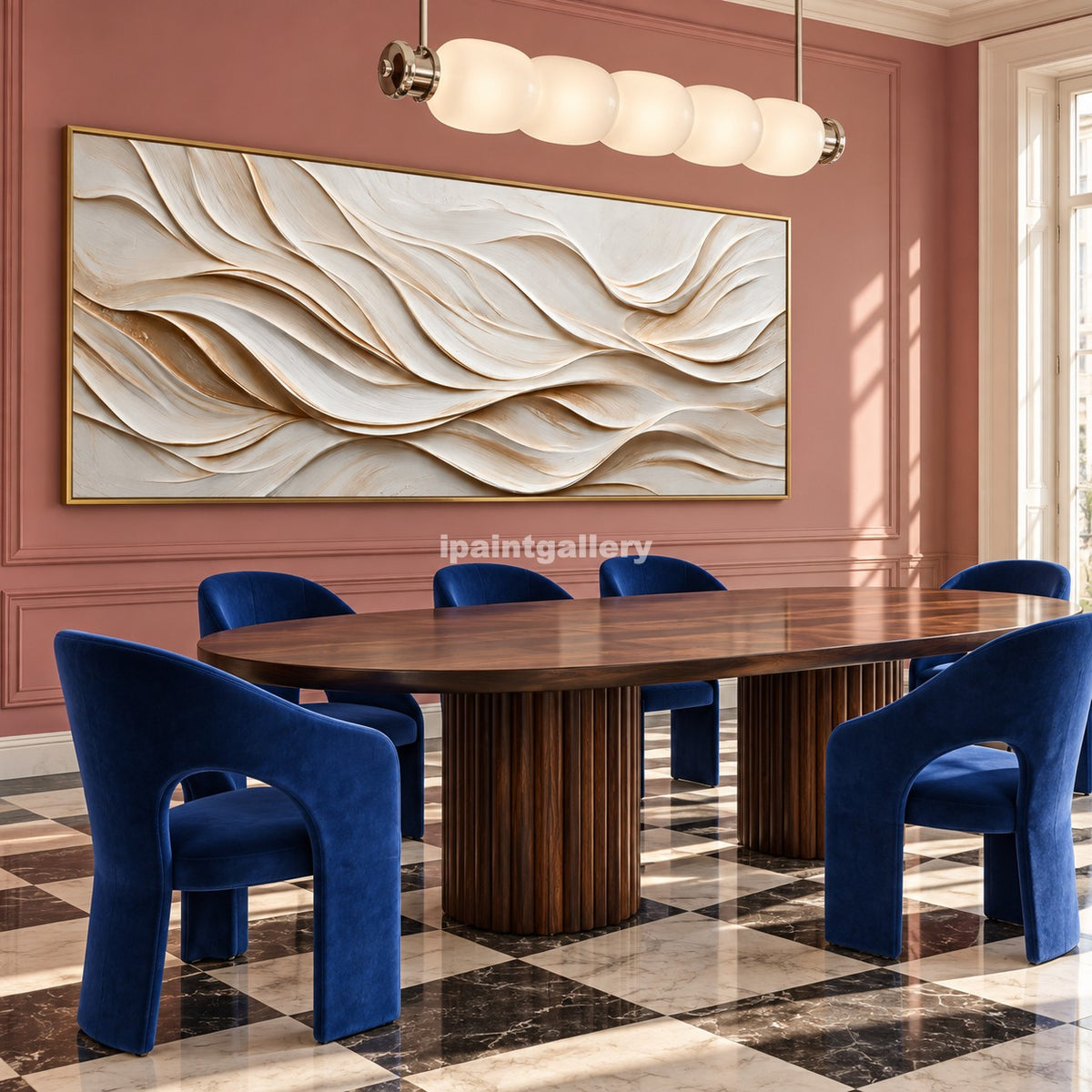 Gilded Ivory Currents – Cream and Gold Layered Wall Art#LT33