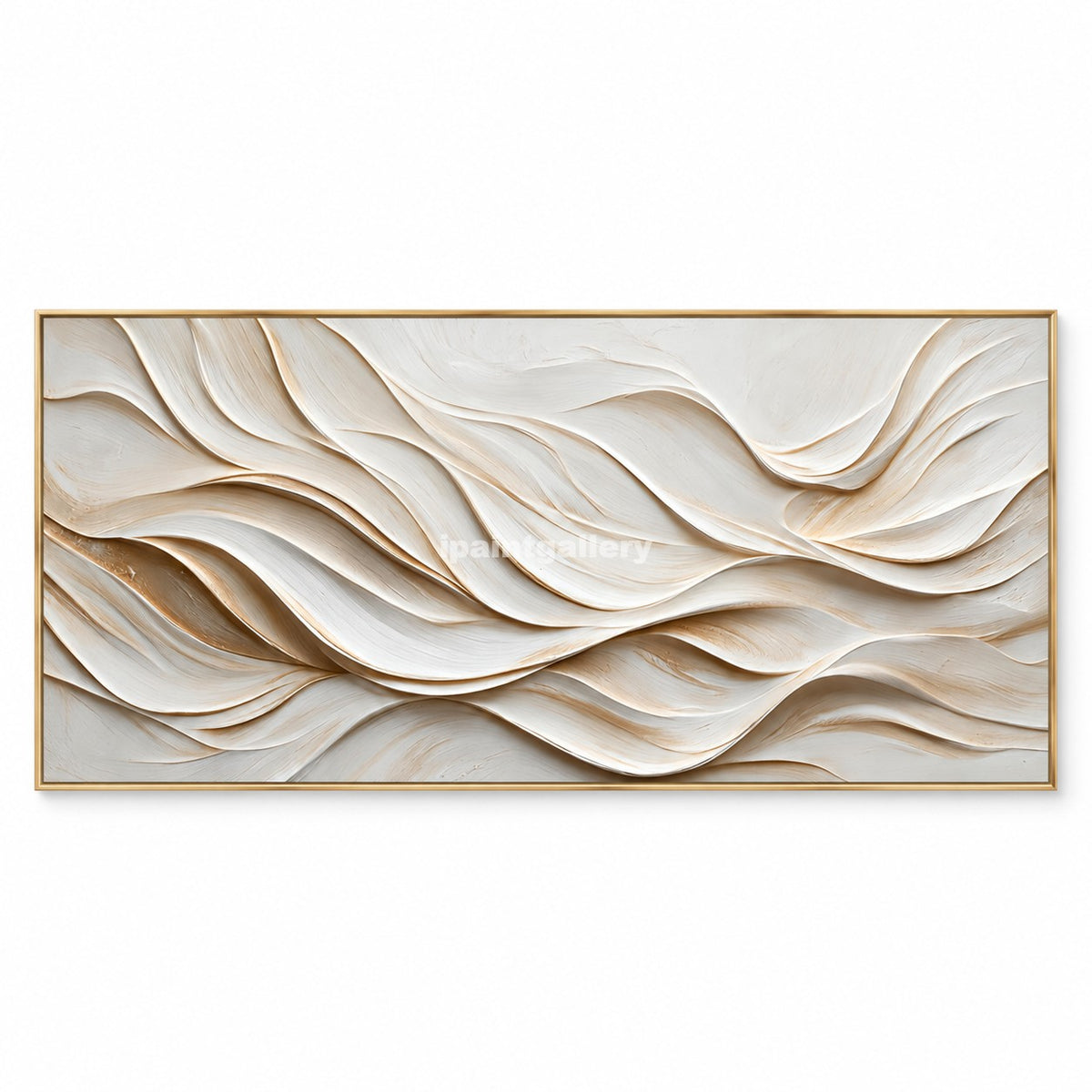 Gilded Ivory Currents – Cream and Gold Layered Wall Art#LT33