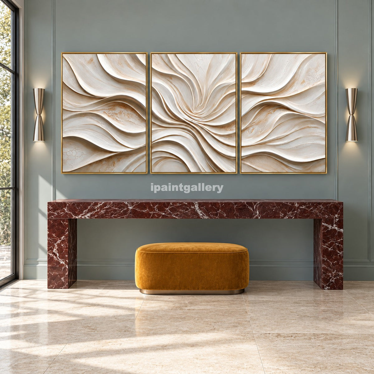 Ivory Bloom Triptych – Cream Sculptural Petal Wall Art Set#LT35