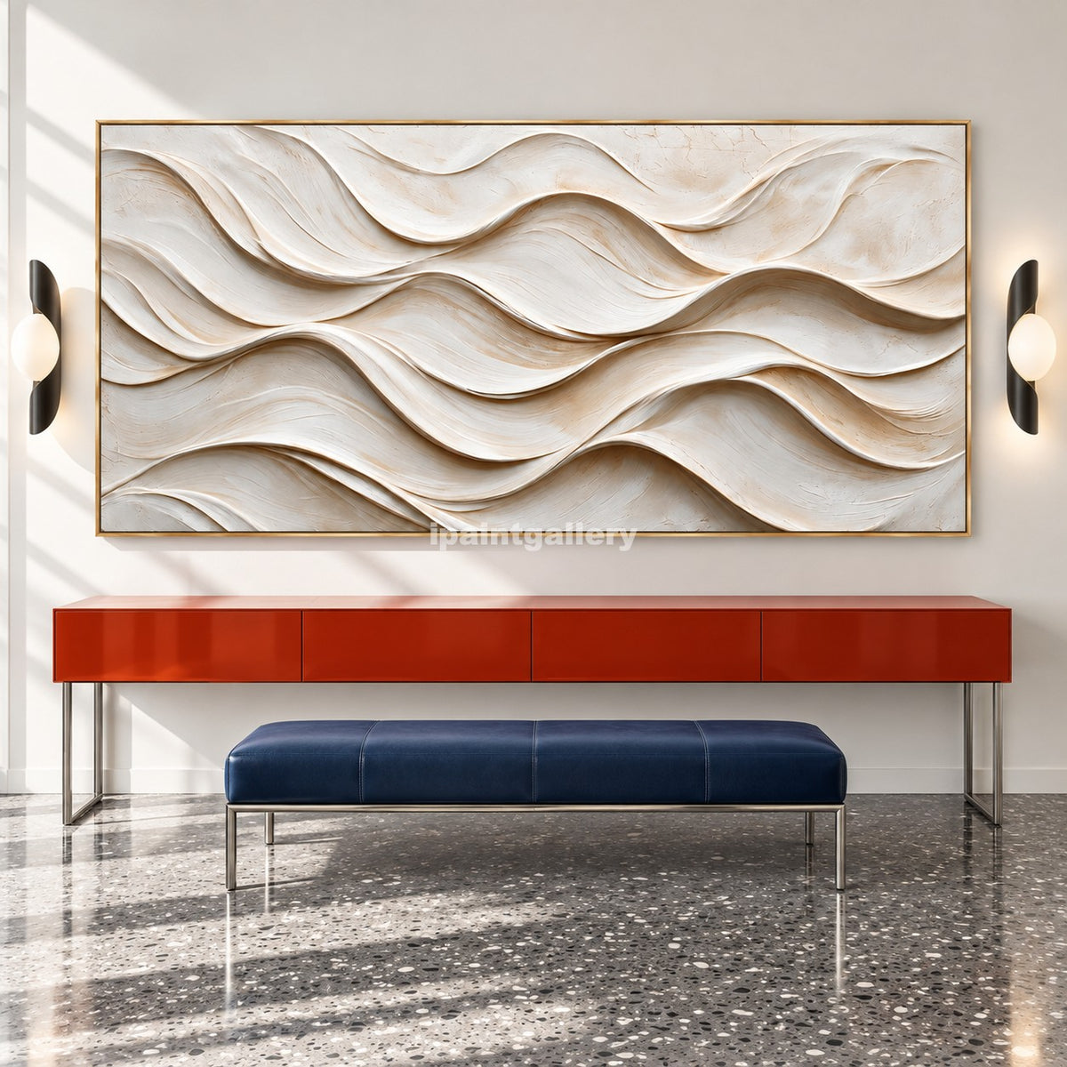 Ivory Tides – Cream Sculptural Wave Wall Art#LT36