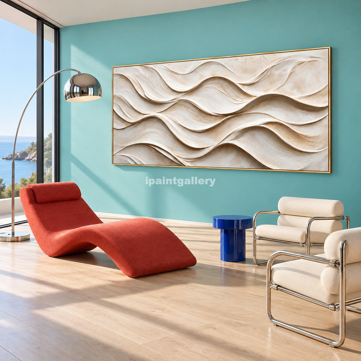 Ivory Tides – Cream Sculptural Wave Wall Art#LT36