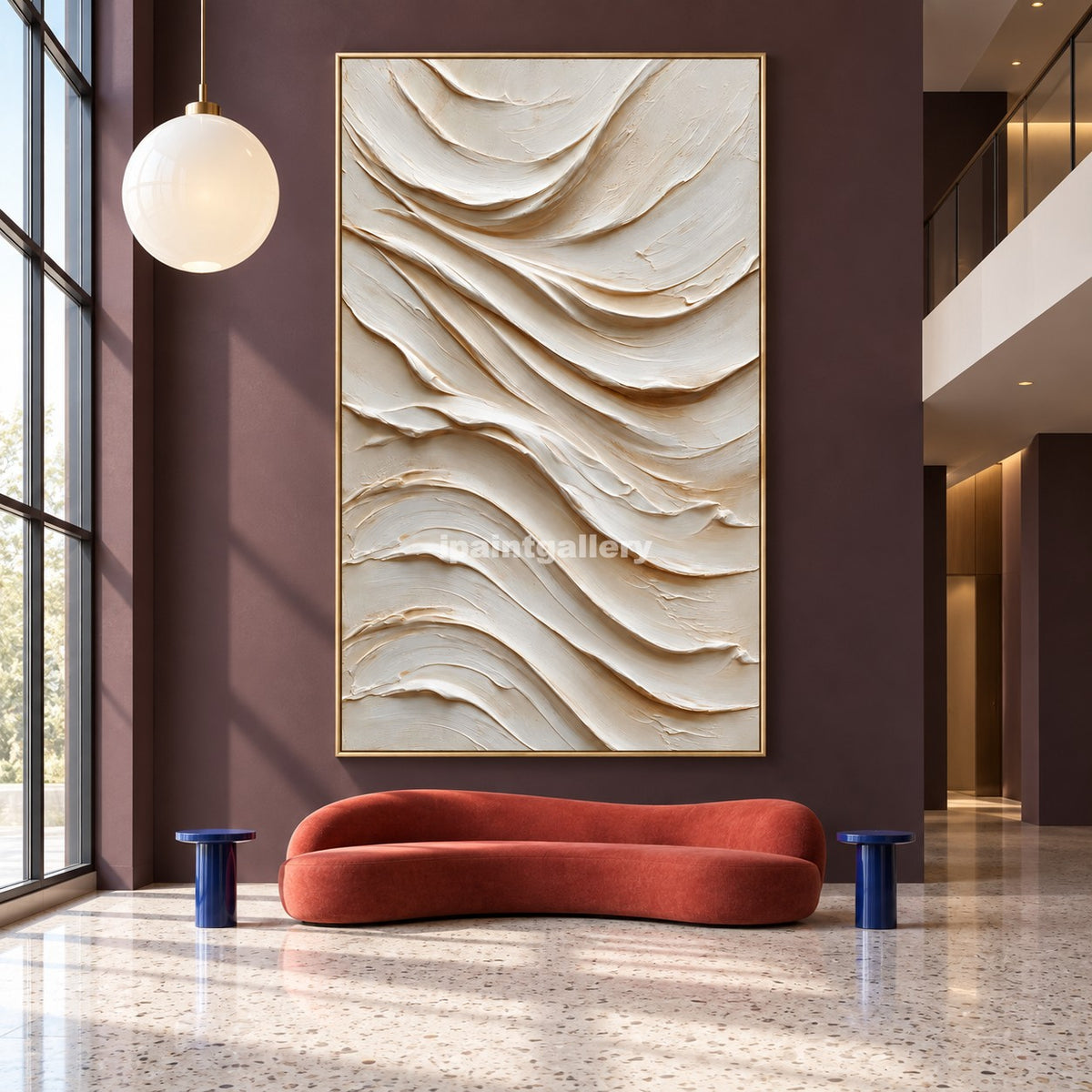 Ivory Cascade – Vertical Cream Textured Wall Art#LT37