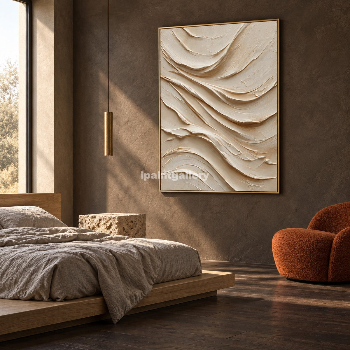 Ivory Cascade – Vertical Cream Textured Wall Art#LT37