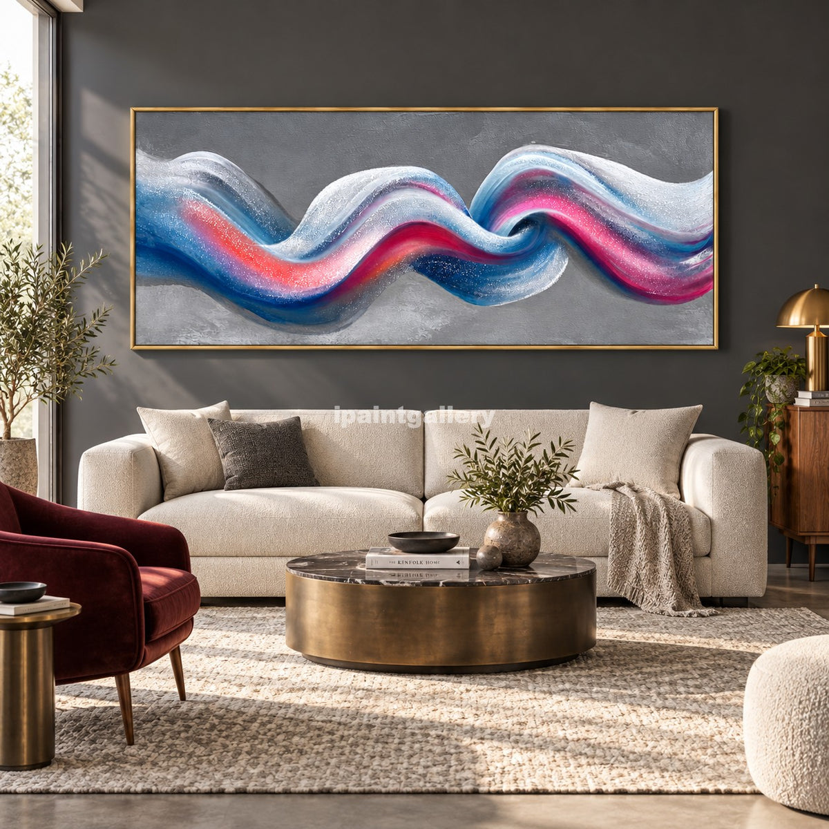 Chromatic Current – Blue, Pink and Silver Wave Wall Art#LT4