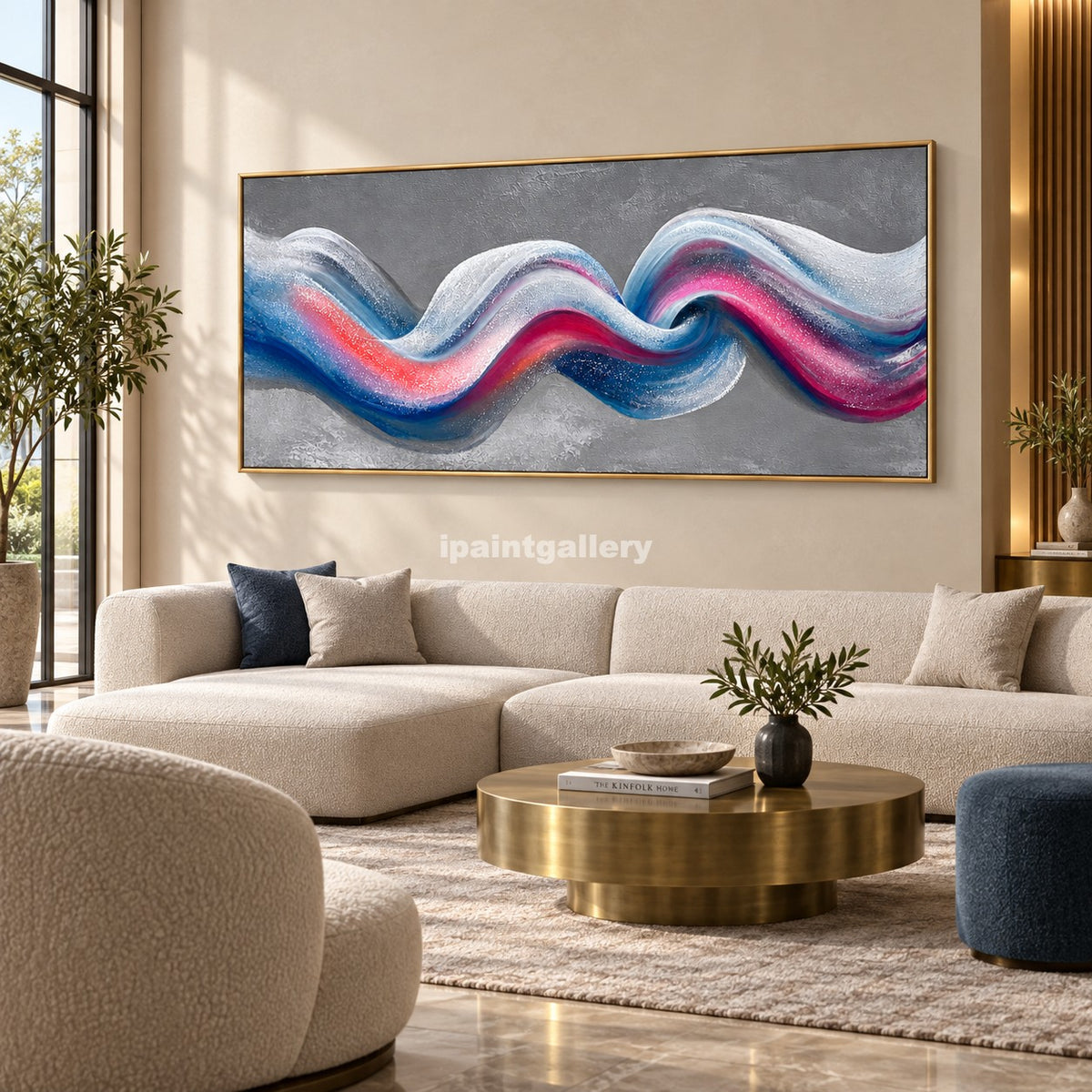 Chromatic Current – Blue, Pink and Silver Wave Wall Art#LT4