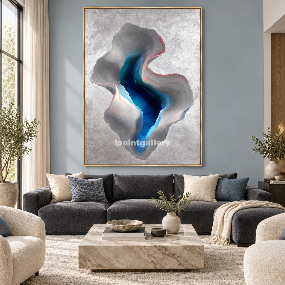 Azure Core – Blue Gray Organic Abstract Wall Art#LT5
